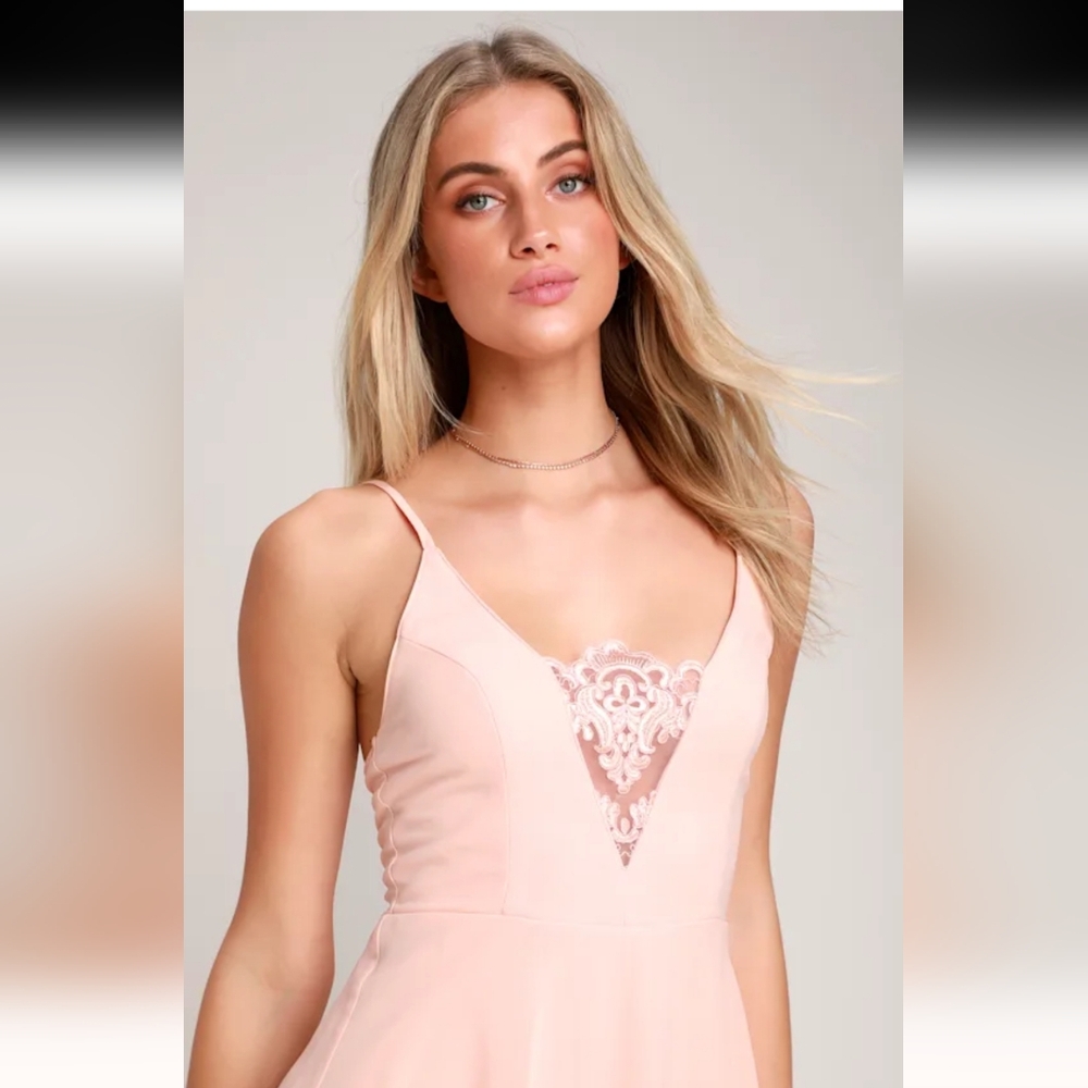 Lulu One and Only Blush Pink Lace Skater Dress Small - Picture 4 of 12